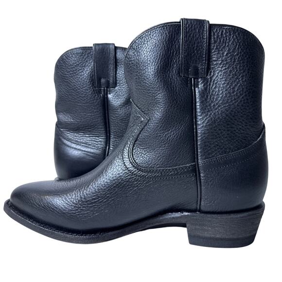 Frye Billy Short Cowboy Boots 7" Shaft Womens 8.5 Black Pebbled Leather Pull On - Picture 3 of 10